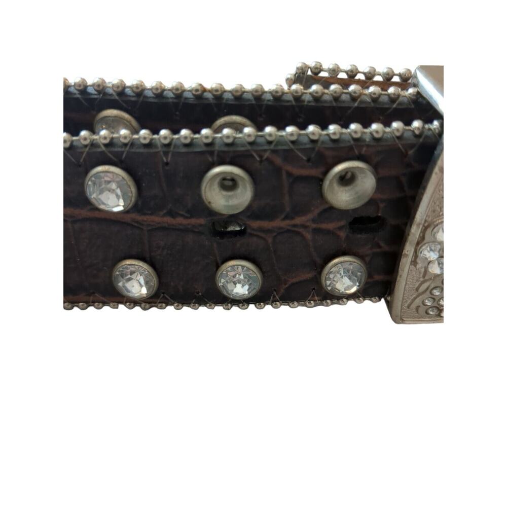 Western Belt Bling Rhinestones & Studs Heavy Genuine Brown Leather Women XL - Picture 6 of 6